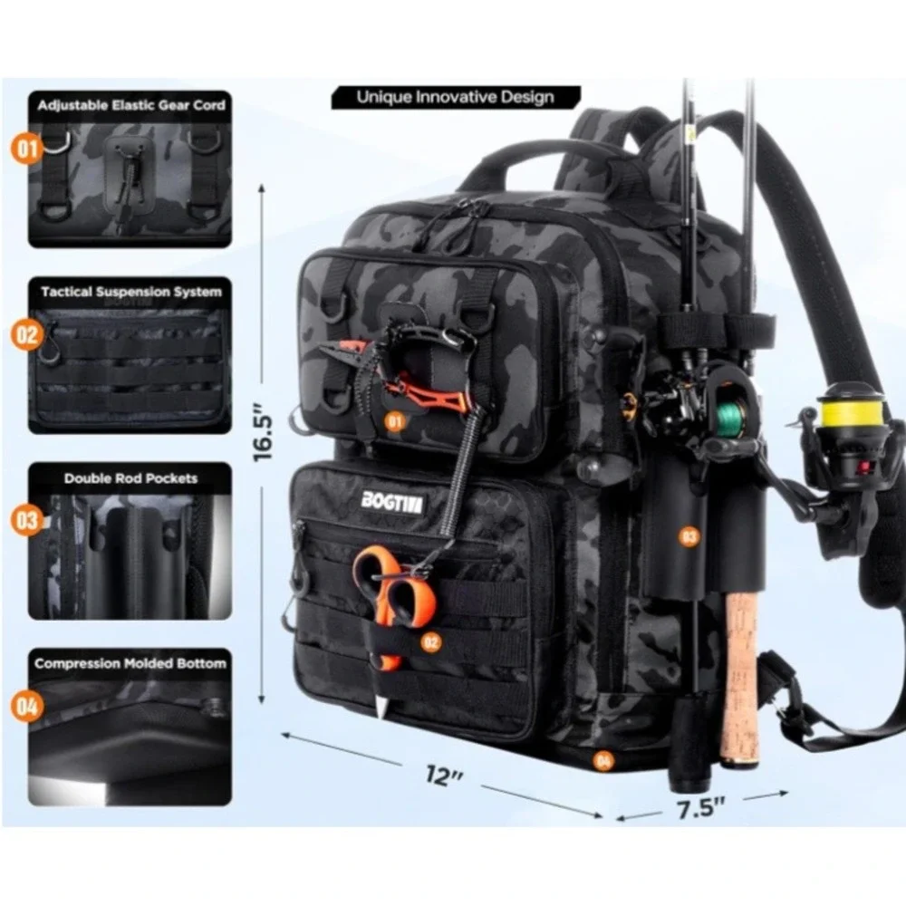 New Tactical Fishing MOLLE Backpack Sling Shoulder Handle Black Camo Utility Bag
